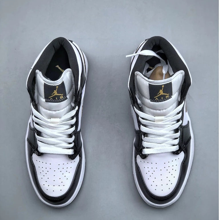 Nike Air Jordan Aj1 Mid Negro Oro