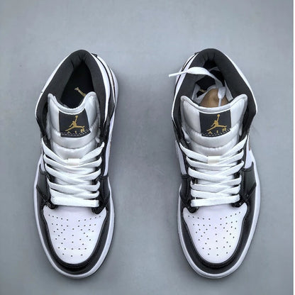 Nike Air Jordan Aj1 Mid Negro Oro
